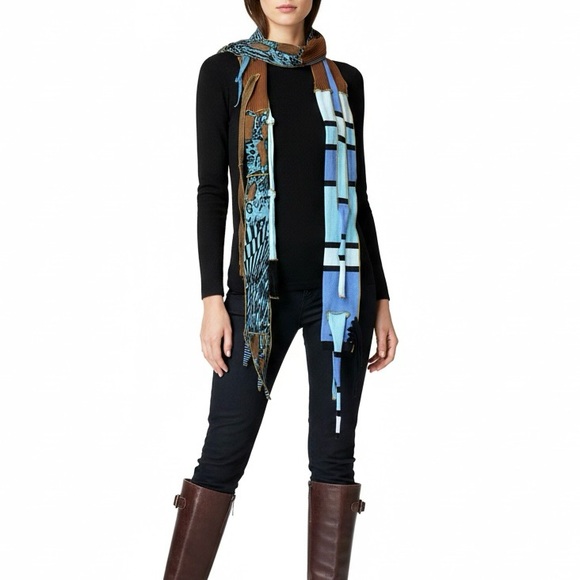 Handmade Cotton Art Scarf in Brown and Blues - Picture 7 of 10